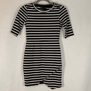 Topshop Petite Black & White Striped Mini Asymmetrical Dress